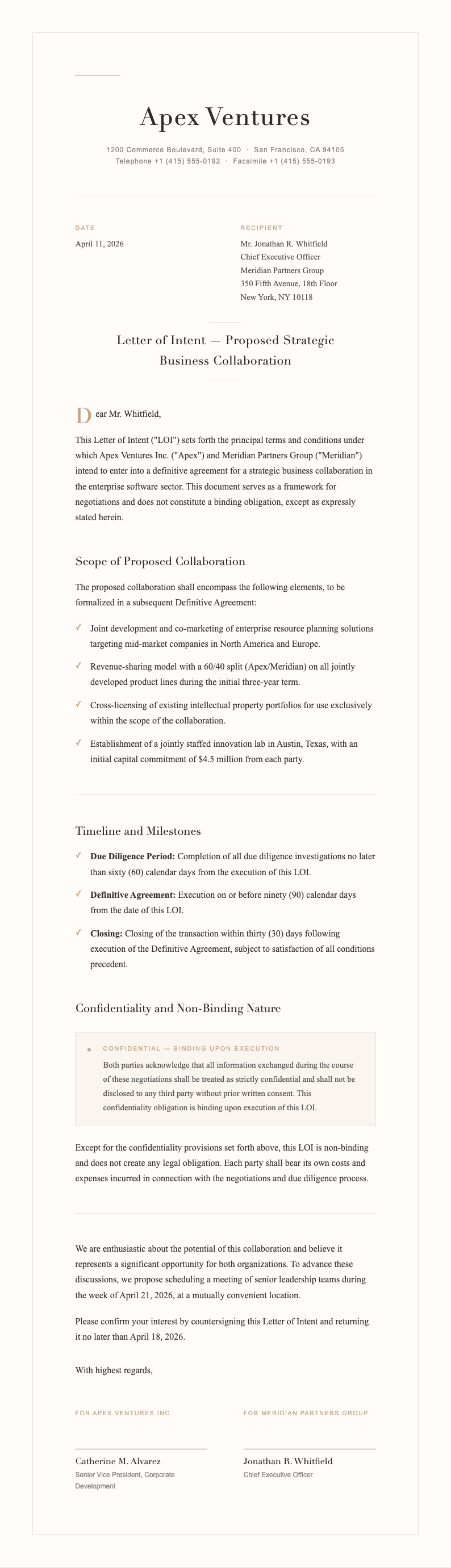 Elegant sophisticated Letter of Intent